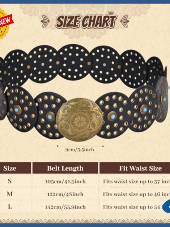 Western Wide Disc Belt Faux Leather Concho Adjustable Sizes Boho Cowgirl main image 5